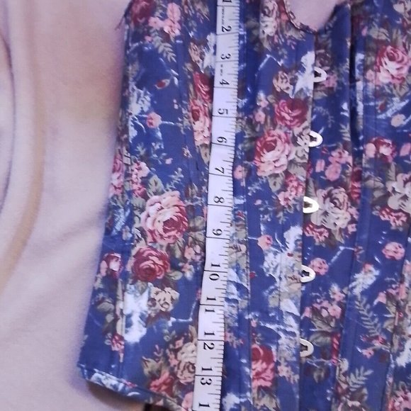 Corset Blue With Pink Flowers Size S K8 - Picture 6 of 10